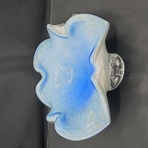 Murano Style Art Glass Ruffle Dish - Blue